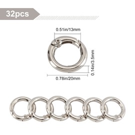 SUNNYCLUE 32Pcs Spring O Rings Silver Round Carabiner Clip Split Zinc Alloy Snap Hooks Metal Clamp Clasp Keyrings Buckle Trigger for Bag Purse Handbag Strap Craft DIY Accessory, 20MM, 3.5mm Thick