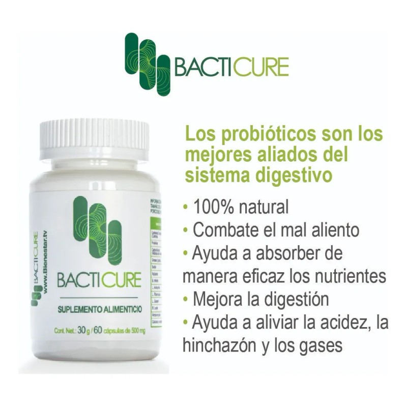 Bacticure Probióticos Para El Balance Del Sistema Digestivo. Sabor Sin