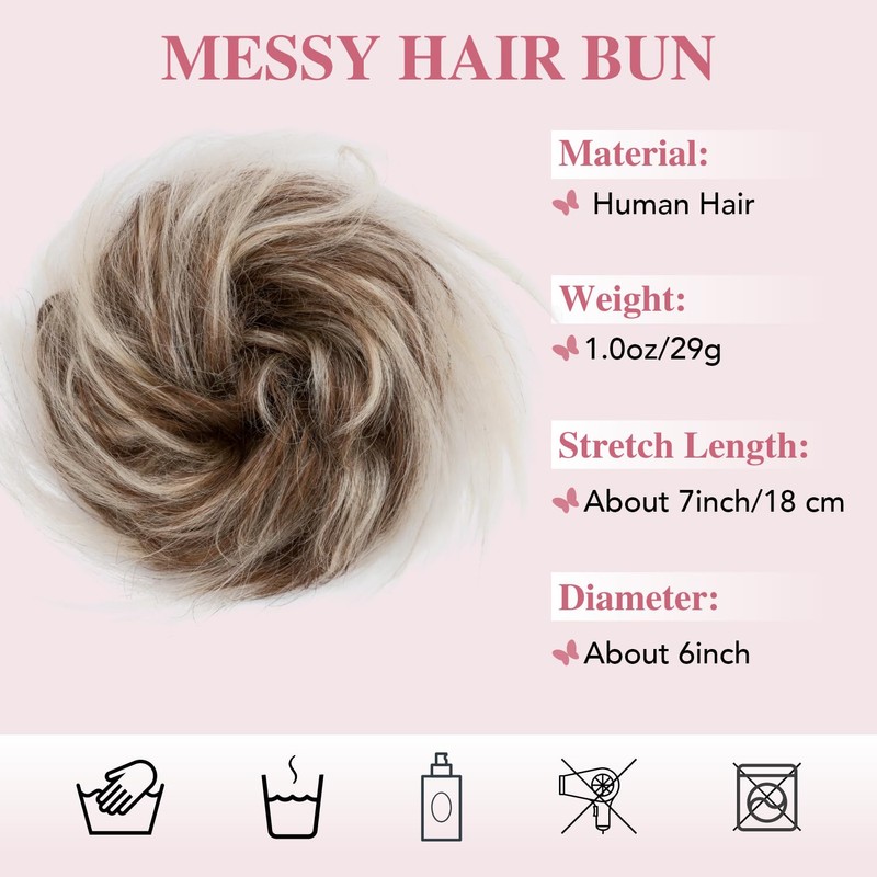 TESSHAIR Thick Messy Bun Hair Piece, Tousled Wavy Human Hair