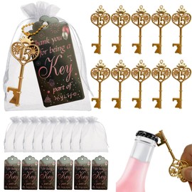 Innersoulful 24Sets 15th Quinceañera Key Bottle Openers, Birthday Favors for Guests, 15th Anniversary Bottle Opener Return Gift with Thank You Cards Organza Bags Gold Party Supplies Souvenirs