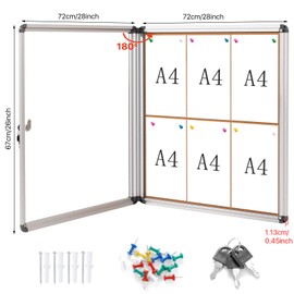 Swansea Enclosed Cork Bulletin Boards Wall-Mounted Noticeboard Protective Display Case for Retail School Apartment 28x26 inch (6xA4)