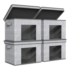 Univivi Foldable Fabric Storage Boxes Large Storage Bins with Lids [4-Pack] Collapsible Storage Cube Organizer, Closet & Bedroom Organization Containers, Home Storage Cube Box (Gray, 17“ x 12” x 12")