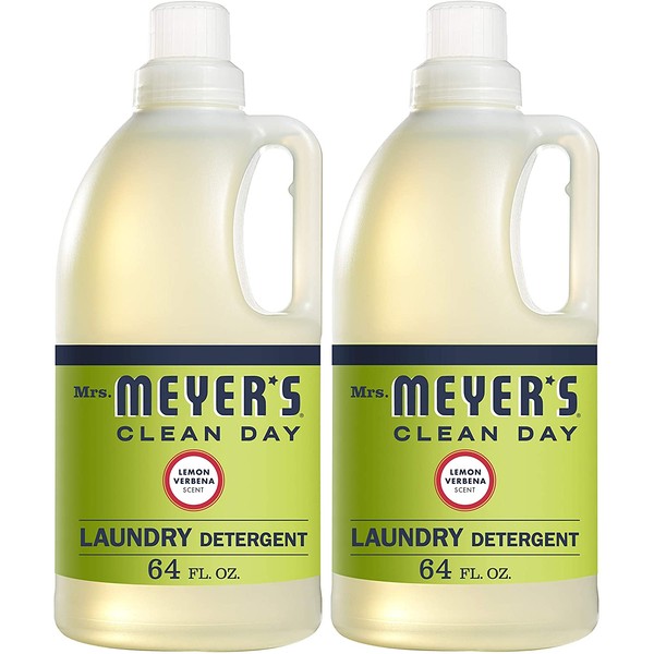Mrs. Meyer's Clean Day Liquid Laundry Detergent, Cruelty Free and Biodegradable Formula Infused with Essential Oils, Lemon Verbena Scent, 64 oz - Pack of 2 (128 Loads)