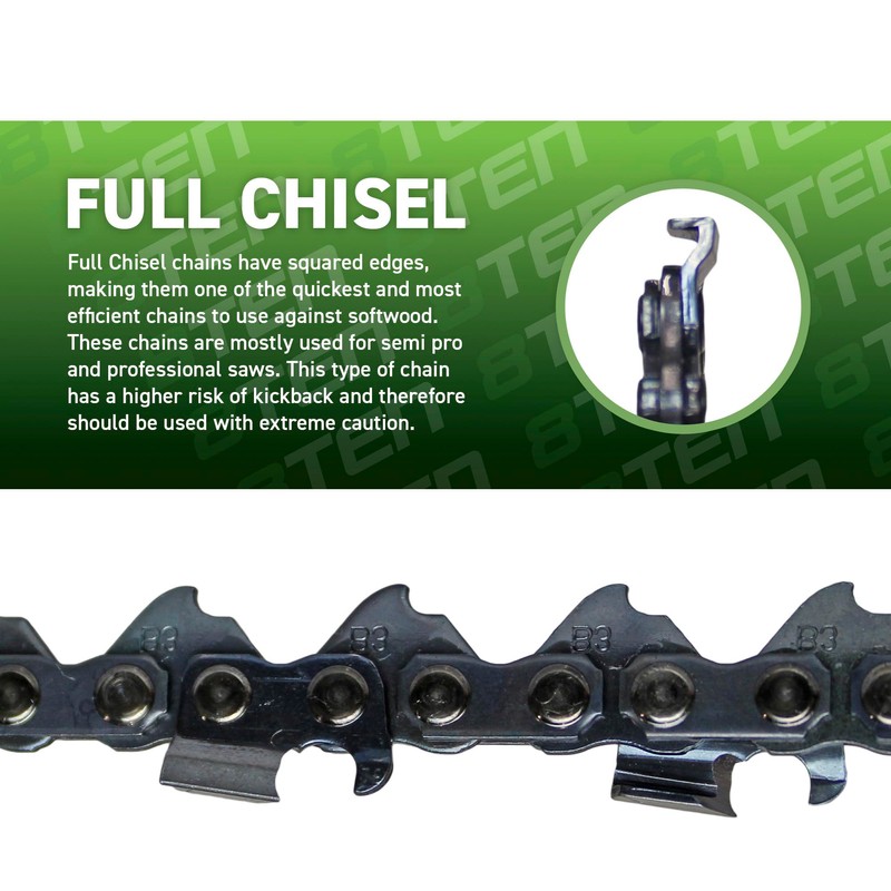 8TEN Full Chisel Chainsaw Chain 16 Inch .063 .325 62DL