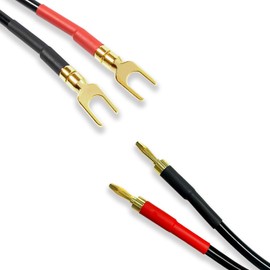 Meamaz (1 Pack) 6.56FT 2-Male Y Fork Spade to 2-Male Banana Plug Stereo Speaker Cable Home Audio Nylon Braided U Shape Speaker Cable with Banana Plugs and Spades Use for Speaker AMP Home Theater