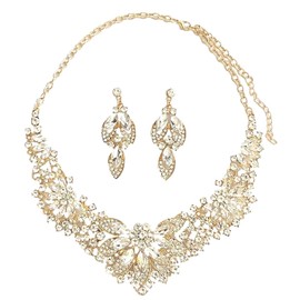 J's select Women's Belly Dance Ballroom Dance Party Necklace Earrings Gold Clear Stone, Rhinestone, Rhinestone