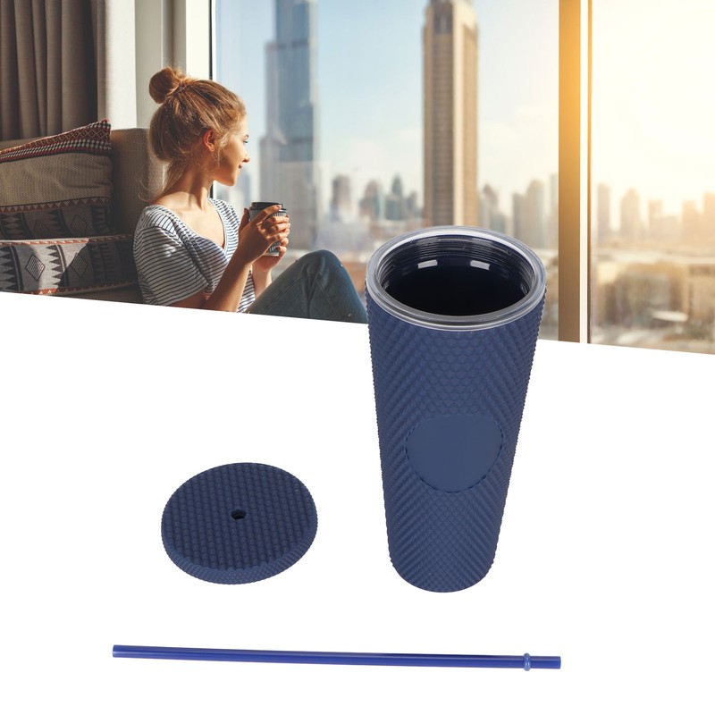 Coffee Tumbler with Lid and Straw Matte Dark Blue Double