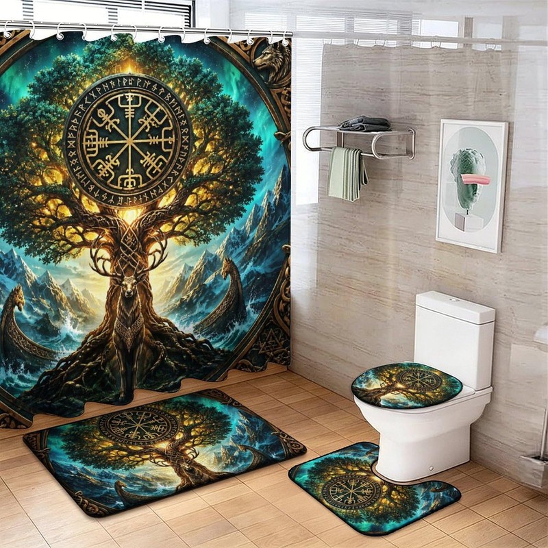 Tree of Life 4 Piece Shower Curtain Set Decorative Bathroom