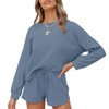 wkwmrpet Women's Waffle Knit Long Sleeve Top and Shorts Pullover