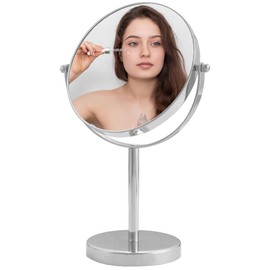 owosald 9" Tabletop Magnifying Mirror with 1X/10X Magnification, Chrome, 360° Rotatable Vanity Mirror for Girls, Beauty, Makeup and Grooming