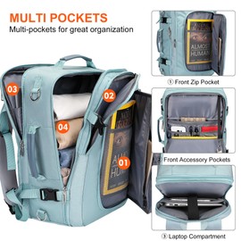 PIJUSHI Travel Backpack for Women Flight Approved Carry on Bag 16 inch Laptop Personal Item Daypack with Shoe Compartment(PE038 Blue)