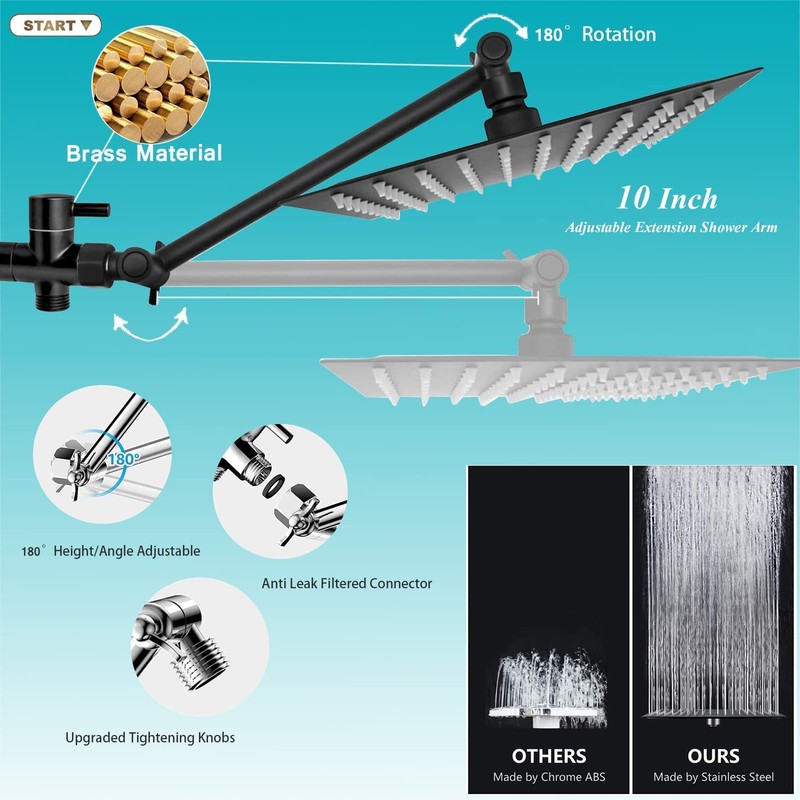 Shower Head, 10'' High Pressure Rain Shower Head with 6