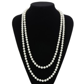 BABEYOND® Art Deco Fashion Faux Pearls Flapper Beads Cluster Long Pearl Necklace 59 inch (White, 59)