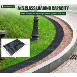 Natotela 6 Pack Polymer Plastic Channel Drain Grate-19.7x11.8x1.2 in Durable Trench Cover,Total Length 118 in Polymer Drain Strainer,Outdoor Drain Grates for Yard Fence Sidewalk Patio Houseside