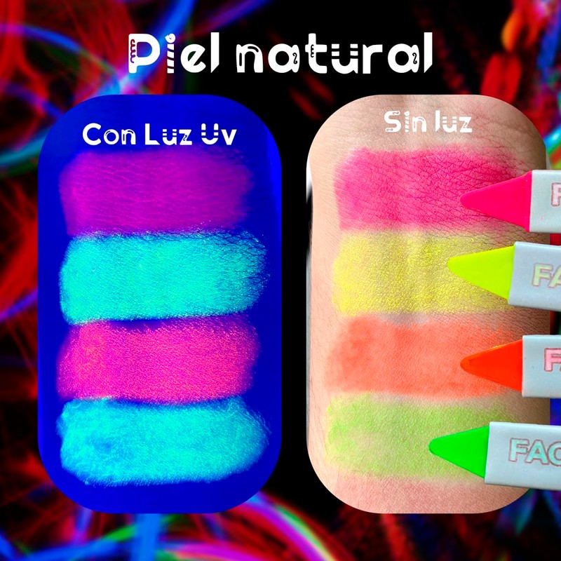Kit Maquillaje Neón Pintura y Crayón Fluorescente Glow Luz Uv