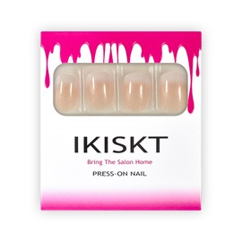 White French Press On Nails Short - IKISKT Fashion Acrylic False Nails Natural Nude, Glue On Nails with Glue Sticker,Fit Perfectly & Natural Stick On Nails - 24PCS UV Gel Fake Nails Kit, Beige Pink