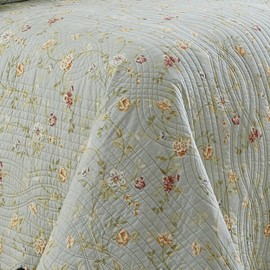Waverly Garden Glitz Modern Farmhouse Floral 3-Piece Reversible Quilt Bedding Bed Spread Set, Queen, Vapor