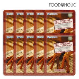 Foodaholic 3D Red Ginseng Natural Essence Mask Pack (10 sheets) / 푸드어홀릭3D 홍삼 내추럴에센스 마스크팩(10매)