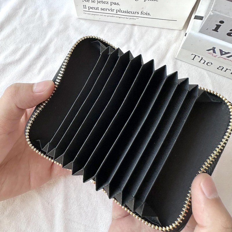 Owemtao Bling Credit Card Case RFID Leather Wallet Multilayer Zipper