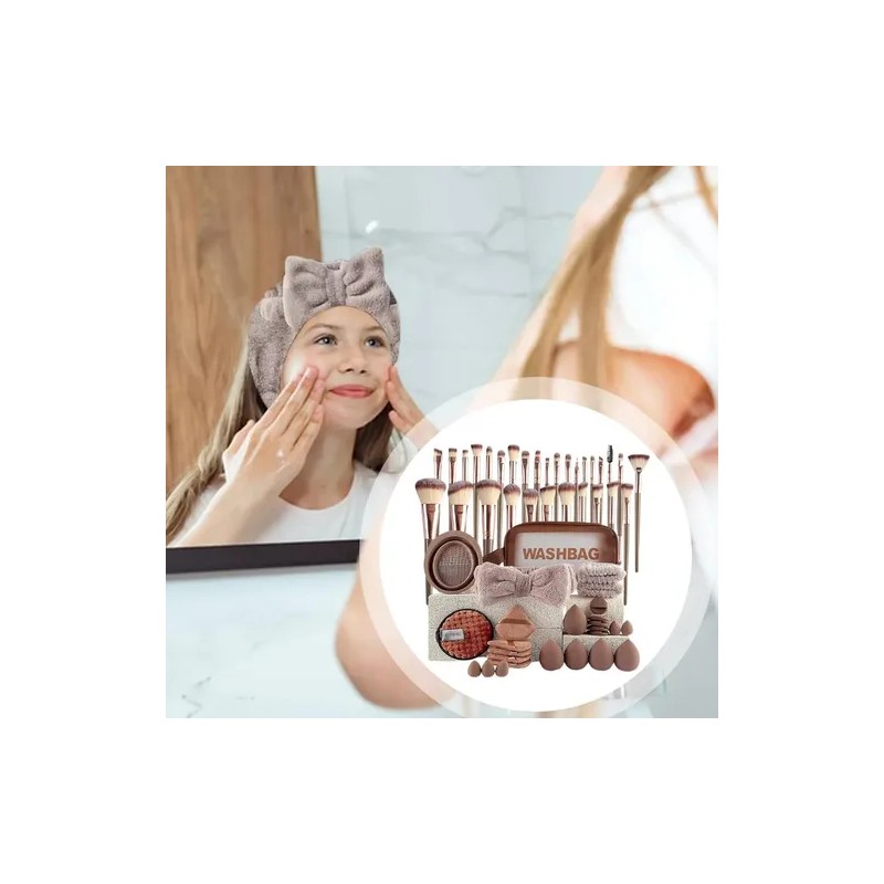 67pcs Brochas Maquillaje Profesional Esponjas Neceseres Rosa