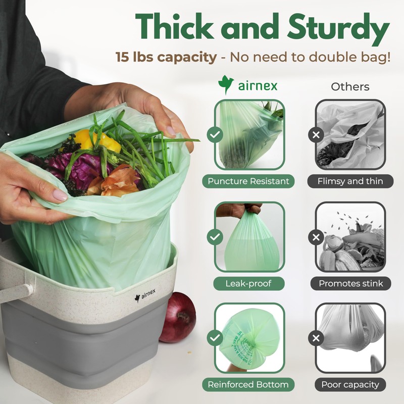 AIRNEX Compostable Trash Bags Small 1.6 Gal - 100 Count