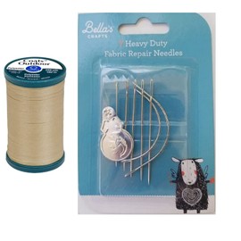 Coats Outdoor Living Thread, 200 Yards S971 Bundle with Bella's Crafts Assorted Heavy Duty Hand Needles 7 Count (Buff)