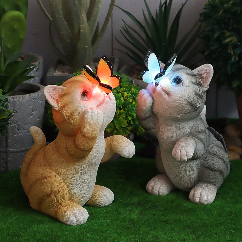 Solar Cat Yard Decor Decorative Light Cat Garden Sculpture Exquisite