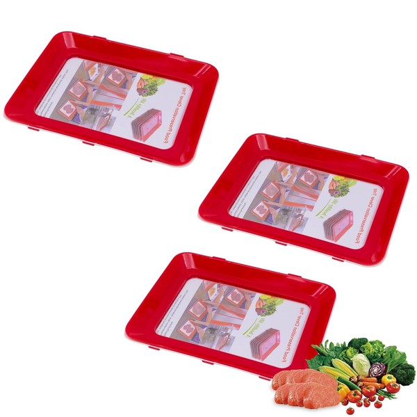 SHENGYIG 3 Stück Frischhaltetablett, Wiederverwendbar Frischhaltetablett mit Elastischer Folie, Rot