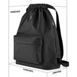 Vorspack Drawstring Backpack Water Resistant String Bag Cinch Bag Sports Gym Sack with Side Pocket for Men Women - Black