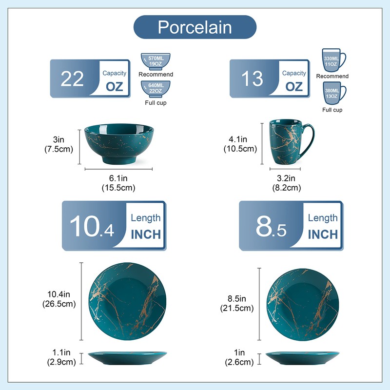 LOVECASA Porcelain Dinnerware Sets for 4, 16 PCS Plates and