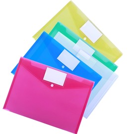 NASHRIO A4 Popper Wallets, Set of 5 Assorted Colours, Clear Plastic for Document Storage and Office Organisation (5 Pack)