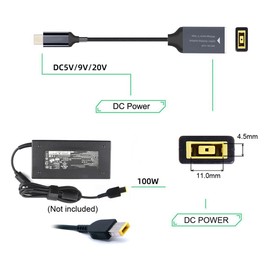cablecc 100W Charge Rectangle Jack Thinkpad X1 Input to USB-C Type-C Power Cable for Laptop Phone PD9V 5V 20V