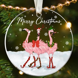 Pawzity Flamingo Christmas Ornaments - Flamingo Ornaments, Flamingo Ornaments for Christmas Tree - Flamingo Christmas Ornament - Flamingo Gifts for Women - Acrylic Christmas Ornament