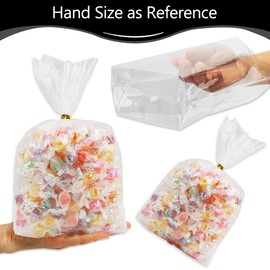 Cellophane Bags, 100Pcs Bottom Gusset Bags, 8"x 11" Cellophane Treat Bags, Clear Gift Bags, Clear Plastic Bags Cellophane Gift Bags with Ties, Party Favor Packaging, Gift Mug Wrapping, Food Storage