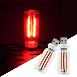 GreceYou 2PCS Car USB Night Light Bulb, Plug-in Touch Dimmable Car Interior LED Ambient Light, Portable Mini Retro Glass Bottle Lamp for Vehicle, Bedroom, Camping, Party (Red)