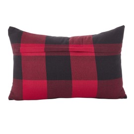 Fennco Styles Buffalo Collection Rustic Plaid Design 100% Pure Cotton Throw Pillow Cover - Red 13 x20 Inch Pillow Case for Couch, Bedroom and Living Room Decor