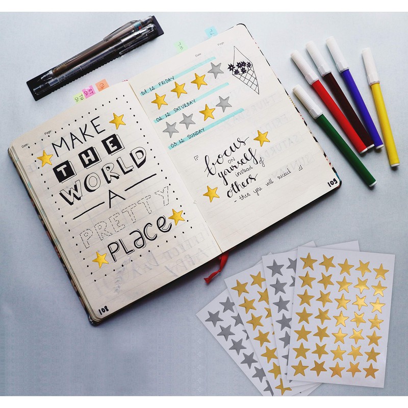3500 Count Star Stickers for Paper Notebook, Journal Gold Silver
