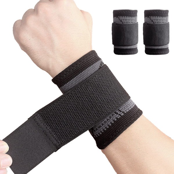 YUNYILAN 2 Pack Wrist Brace Carpal Tunnel, Wristbands Compression Wrist Strap, Wrist Wraps Support Sleeves for Work Fitness Weightlifting Sprains Tendonitis Pain Relief Breathable (Black, M)