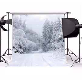 AOFOTO 10x10ft Winter Wonderland Backdrop Snow Covered Pine Trees Winter Forest Landscape Photography Background Snow Scene Snowfield Nature Scenery White Christmas New Year Holiday Photo Studio Props