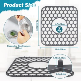 Sink Protectors for Kitchen Sink, 2 PCS Silicone Kitchen Sink Protector Mats 12.6" x 11.4" for Bottom of Sink Stainless Steel Faucet Mat with 30Pcs Disposable Strainers