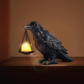 Raven Gothic Home Decor Fake Crow Light Holder Raven Lamp Tealight Candle Holder Resin Raven Statue Silver