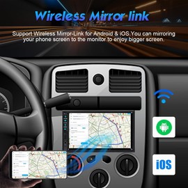 Upgrade 7 inch Double Din Car Stereo for Wireless Carplay & Android Auto with Voice Control,Bluetooth5.2 MirrorLink, Car Radio with Backup Camera,Touch Screen SWC/USB/SD AM/FM/AUX