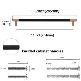 POVEFONK 6 Pack 10 inch(254mm) Black and Champagne Copper Kitchen Cabinet Handles Knurled Cabinet Pulls Black Drawer Pulls Kitchen Cabinet Hardware Kitchen Handles Drawer Pulls