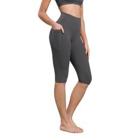 ODODOS Buttery Soft Lounge Yoga Capris with Pockets for Women 19" High Waist Capri Leggings, Charcoal, Medium
