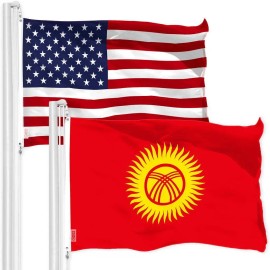 UD_G128 Combo Pack: American USA Flag 3x5 Ft & Kyrgyzstan Flag 3x5 Ft, Both Printed 150D Polyester, Indoor/Outdoor, Brass Gromme