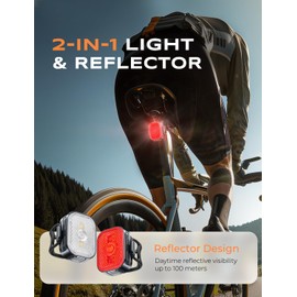 EOIWUY Bike Lights Front and Back, [2 in 1 Reflective] Rear Bike Light Set, 8+6 Modes Bicycle Lights, USB-C Fast Charging, IP65 Waterproof, Super Bright Cycling Headlights Set for Night Riding