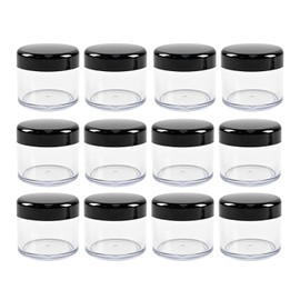12 Pcs 15ml/0.5oz​ Small Travel Containers Clear Plastic Cosmetic Jar Refillable Roun for Beauty Lotion Cream Products Sample Bottles Black Plastic With Screw on Lid Container