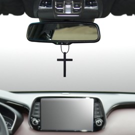 Tioollev Cross Hanging Ornaments for Car Rear View Mirror, Cross Metal Car Rear View Mirror Charm, Auto Ornament Intercession, Cross Pendant Decoration for Truck, Home Decor (Black)