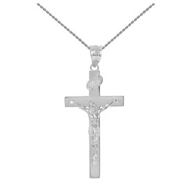 Claddagh Gold Solid 925 Sterling Silver Cross INRI Crucifix Pendant Necklace (1.60"), 16"