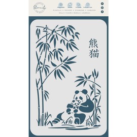 Panda Stencil, 16.5 x 25.5 cm (M) -Traditional Chinese Character Panda Mother and Baby with Bamboo Stencils for Painting Template